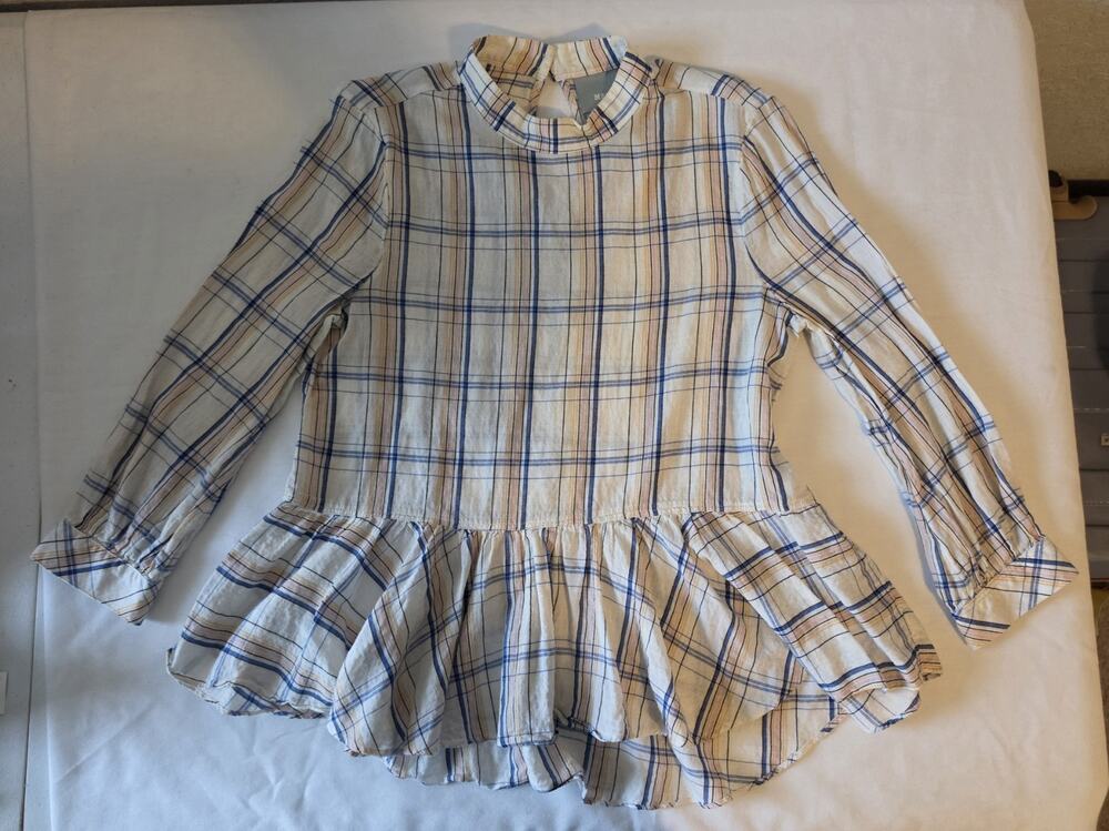 Maeve Anthropologie Women's Size 0 Plaid Peplum Mock Neck Long Sleeve Blouse Top